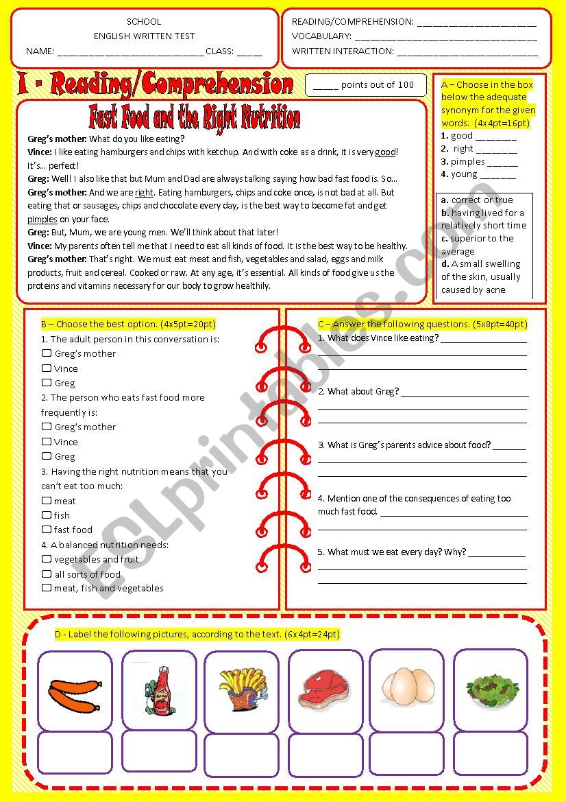 Test - Fast food and the right nutrition