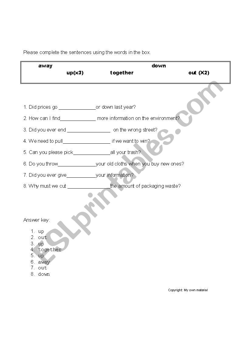 Phrasal Verbs worksheet  worksheet