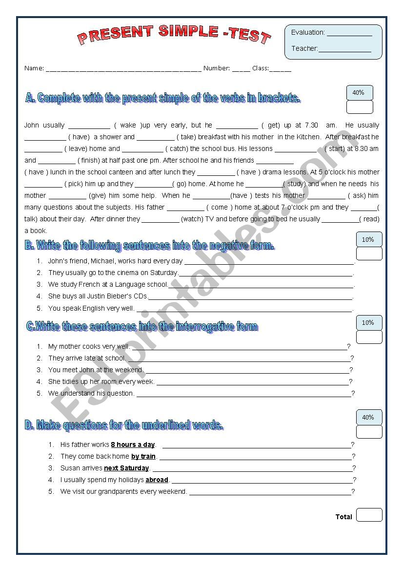 Present Simple_Test_Version1  worksheet