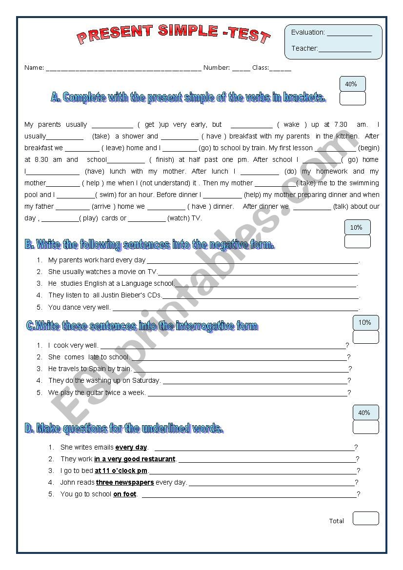 Present Simple_Test_Version2  worksheet