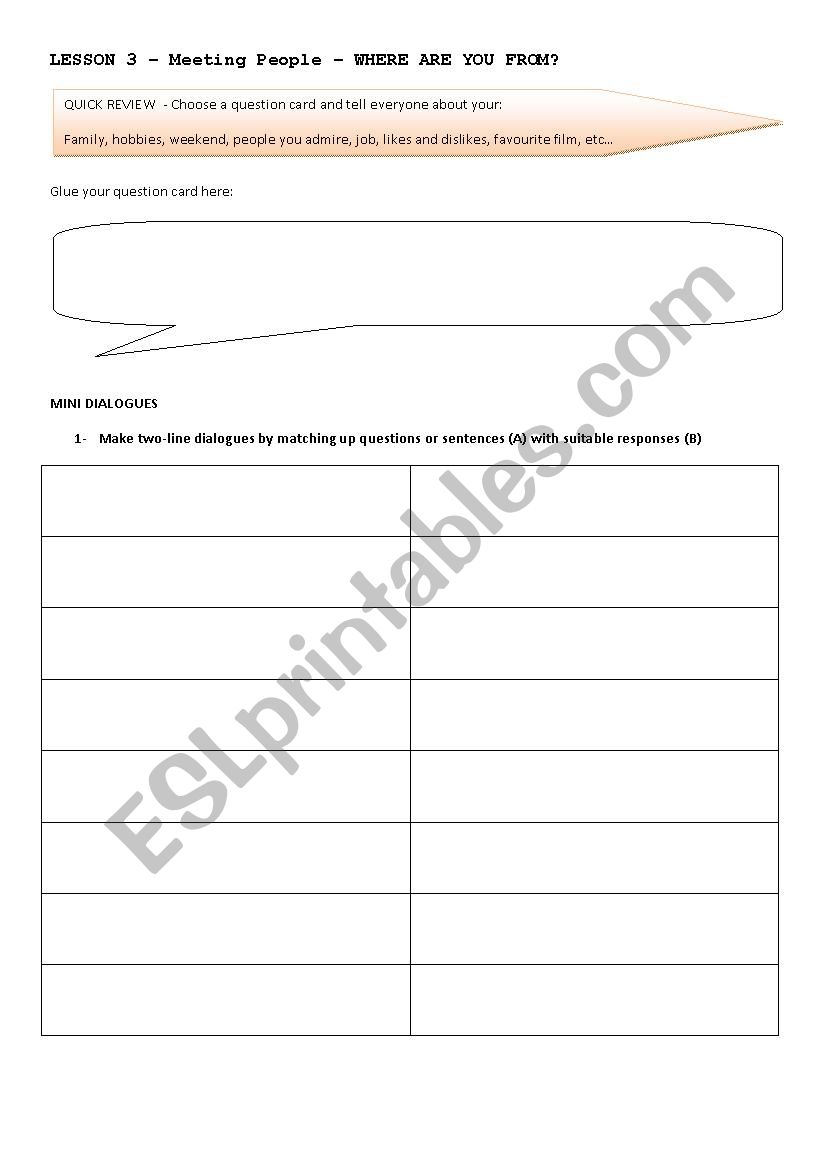 Elementar adults lesson 3 worksheet