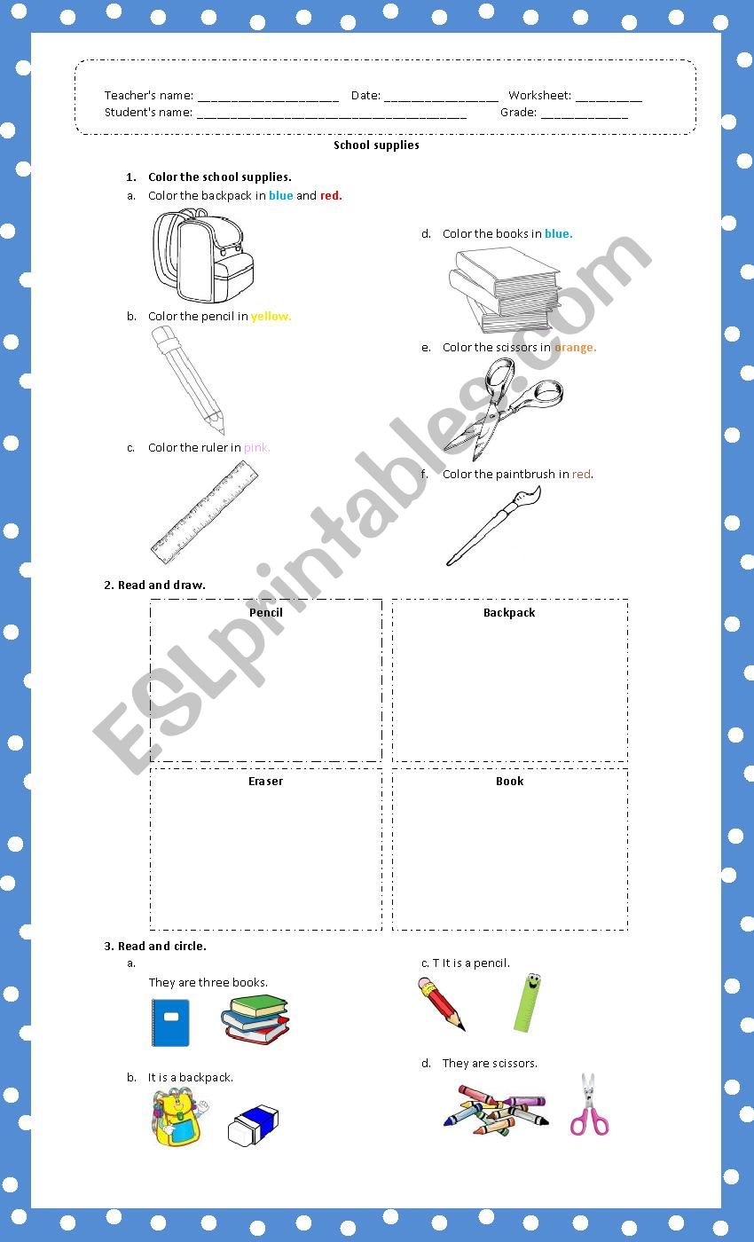 School Supplies worksheet