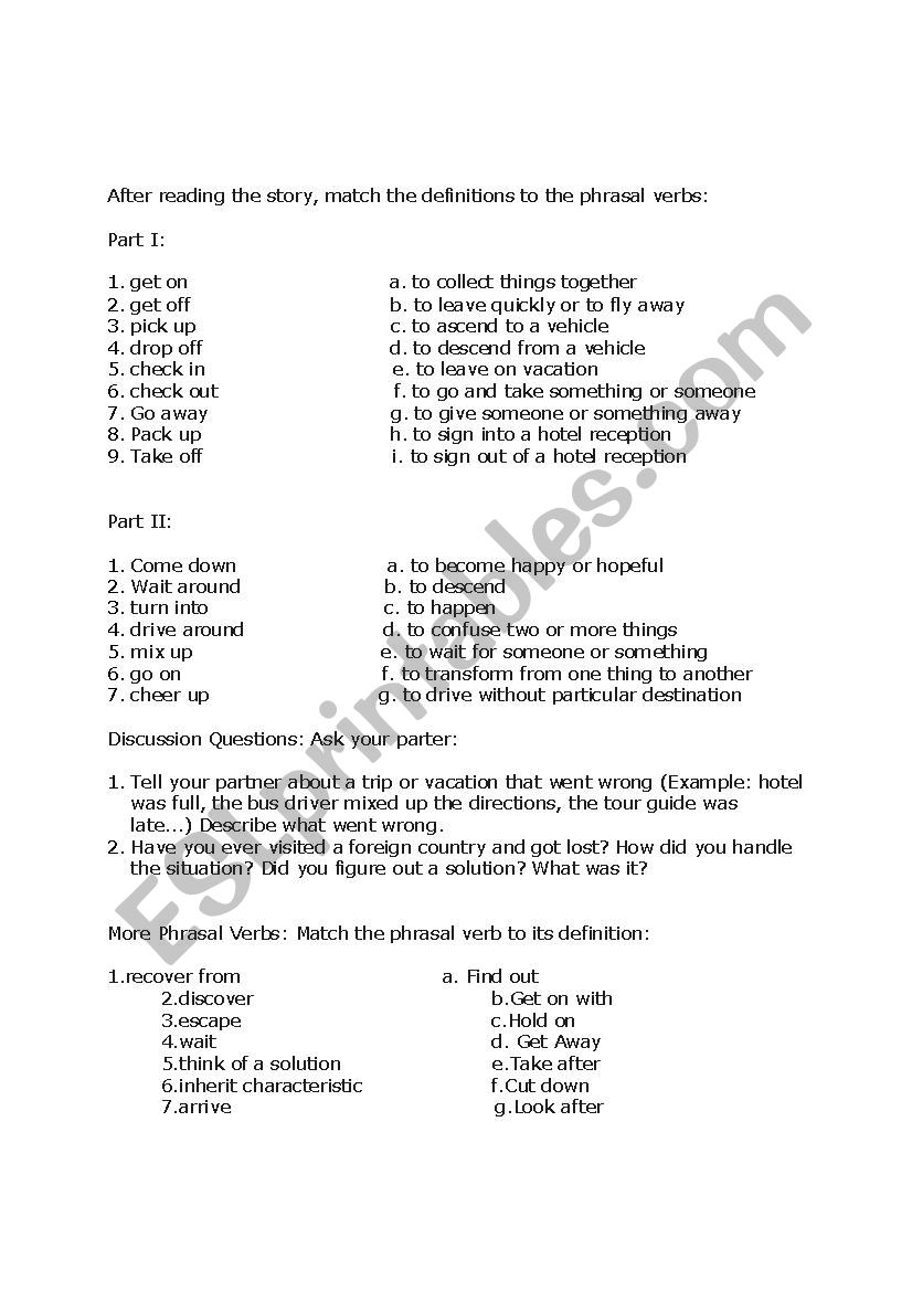 Phrasal Verbs Used in Travel  worksheet