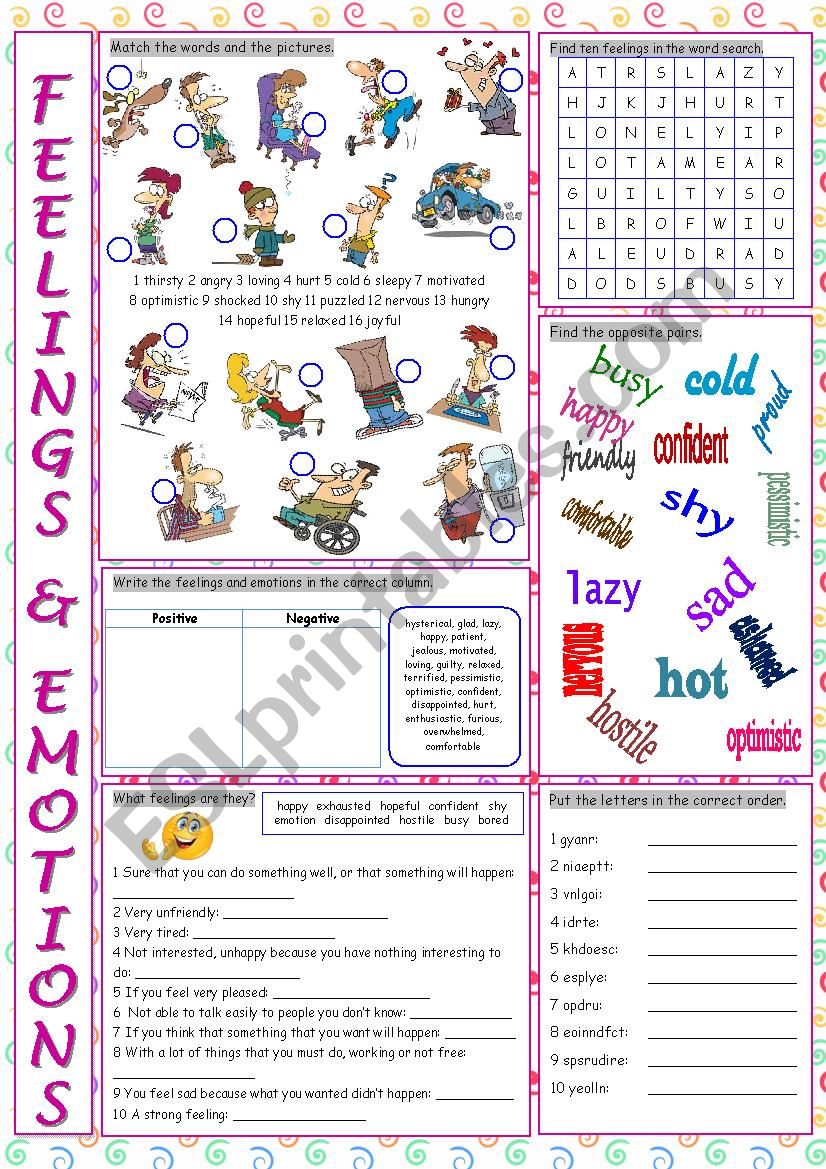 Feelings & Emotions Vocabulary Exercises