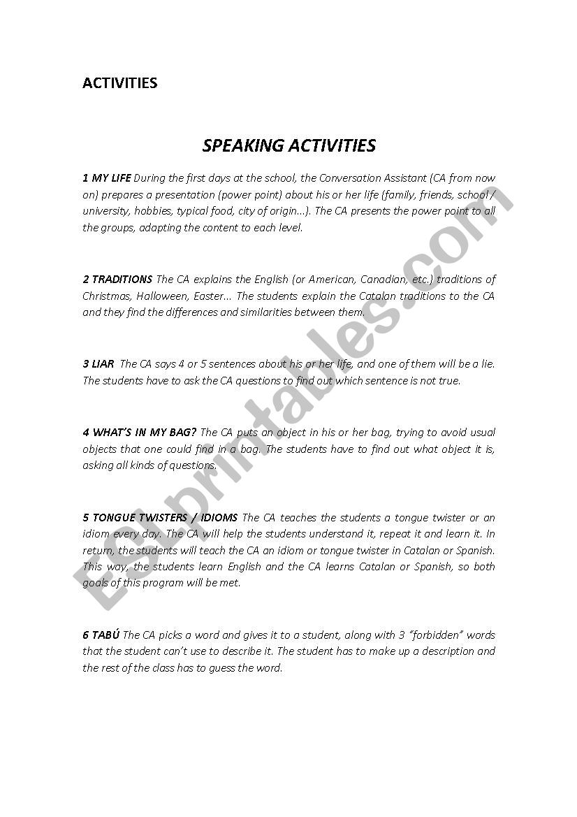 25 Presentation Activities worksheet
