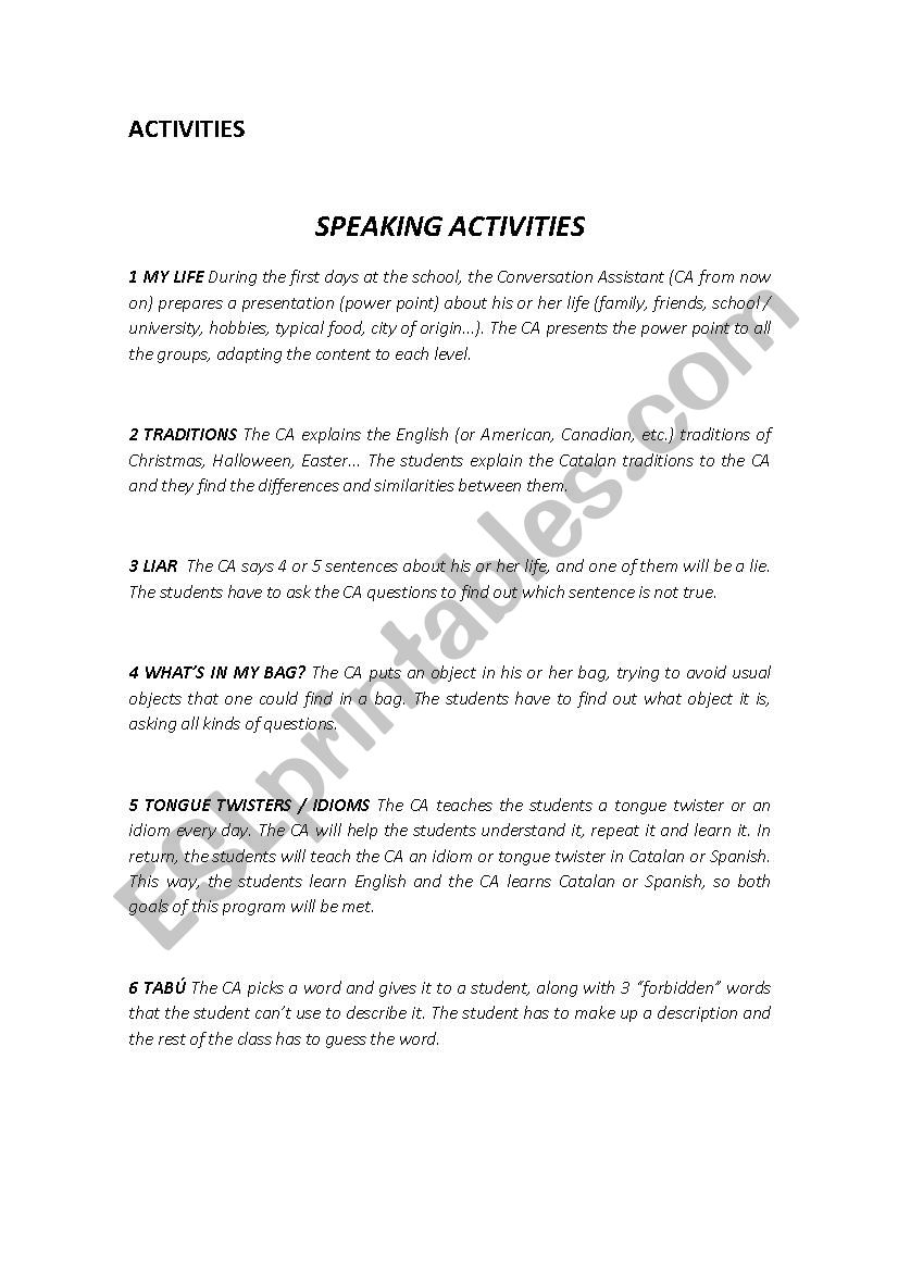 presentation form activities