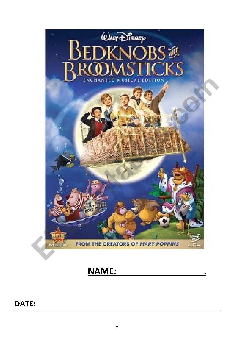 Bedknobs and broomsticks worksheet