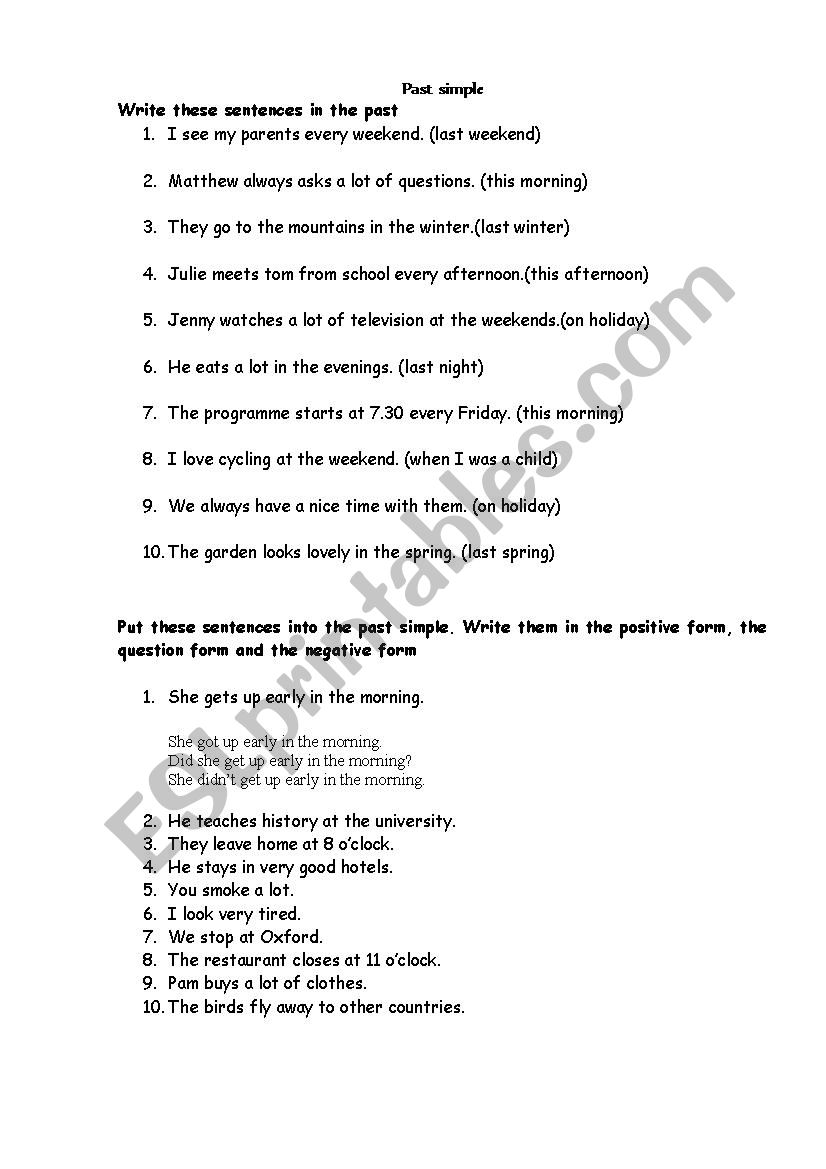 past simple worksheet