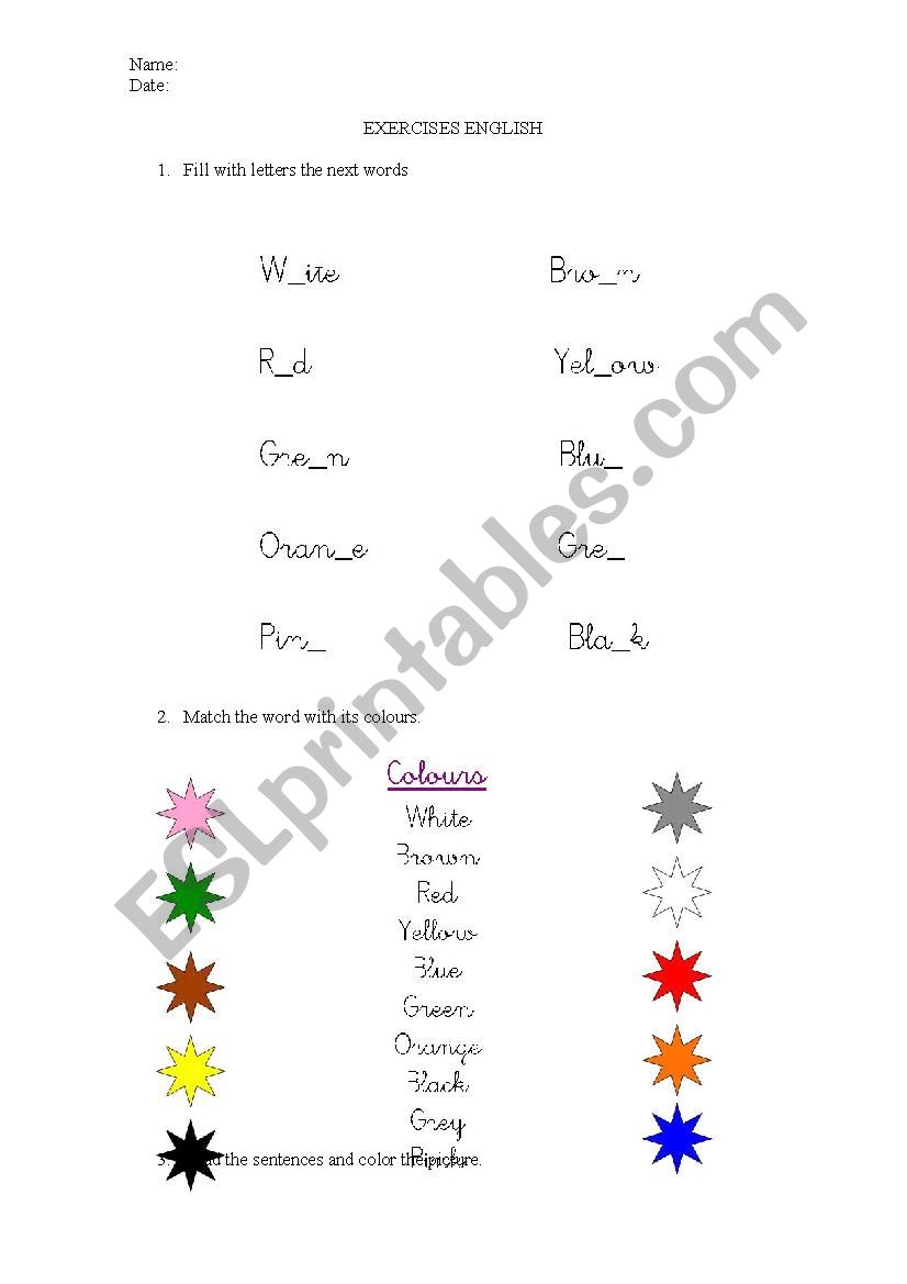 Colors worksheet