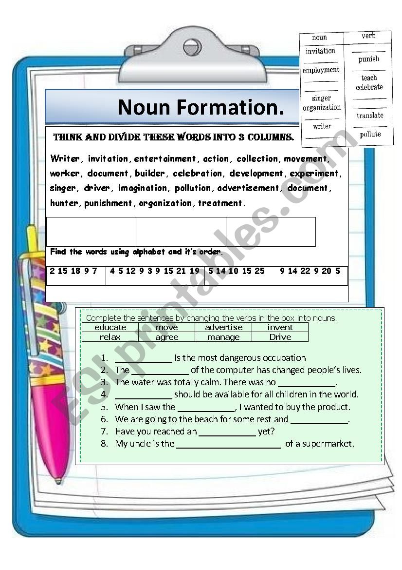 Noun formation  worksheet