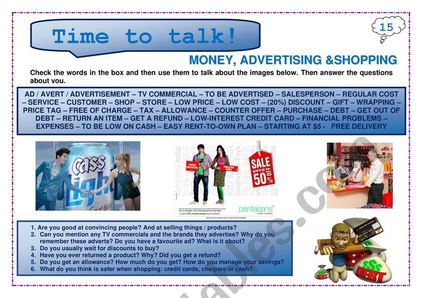 Time to talk (15): Money, advertising & shopping