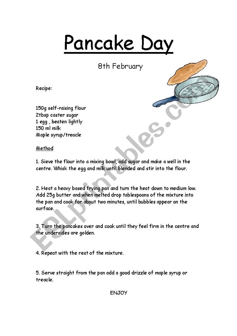 Pancake day worksheet