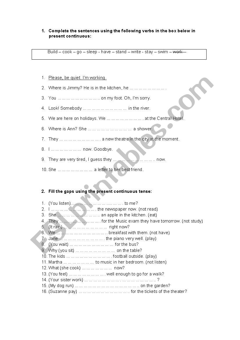 Present Continuous II worksheet