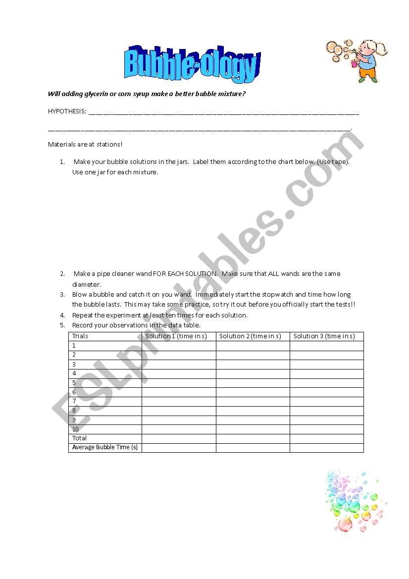 Bubble-ology worksheet