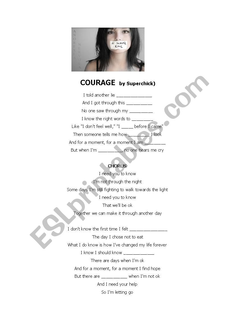 Courage bu Superchick worksheet