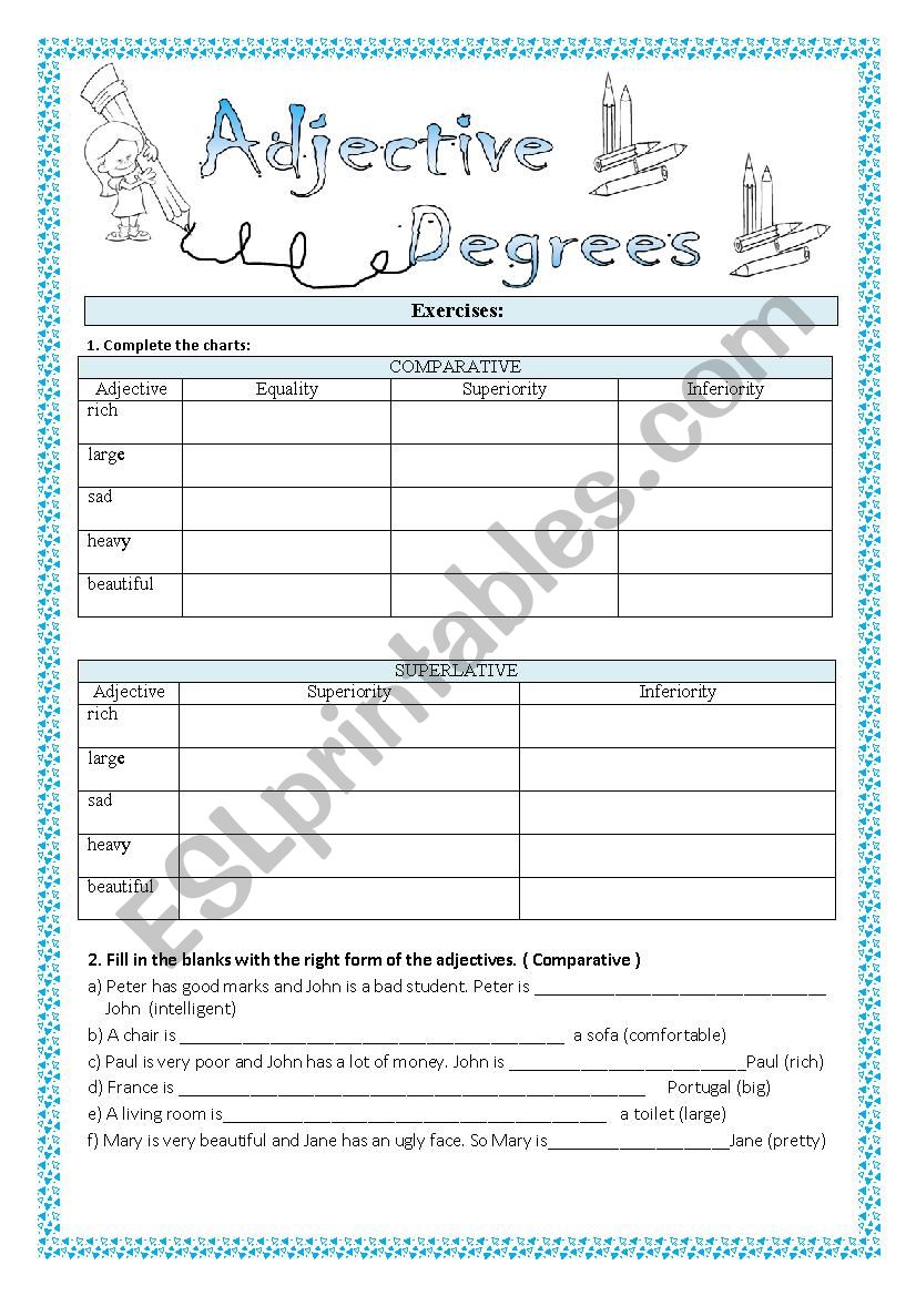 Adjective Degrees worksheet