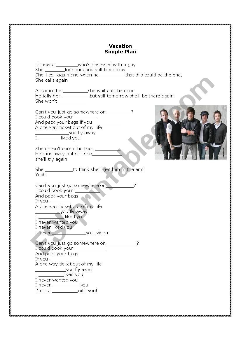 Song:Vacation  worksheet