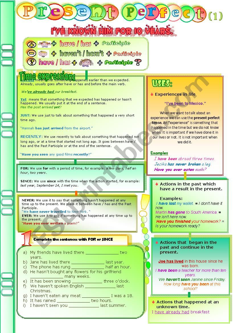 Present perfect worksheet