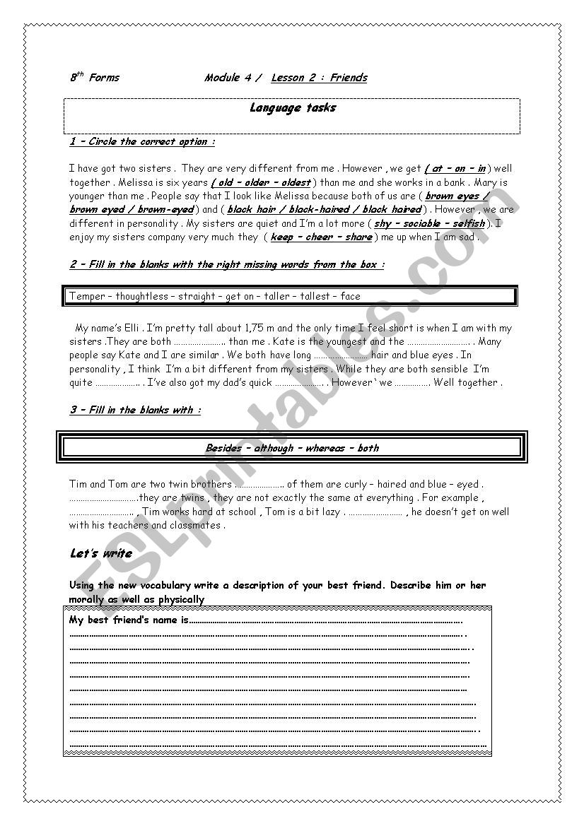 language tasks worksheet