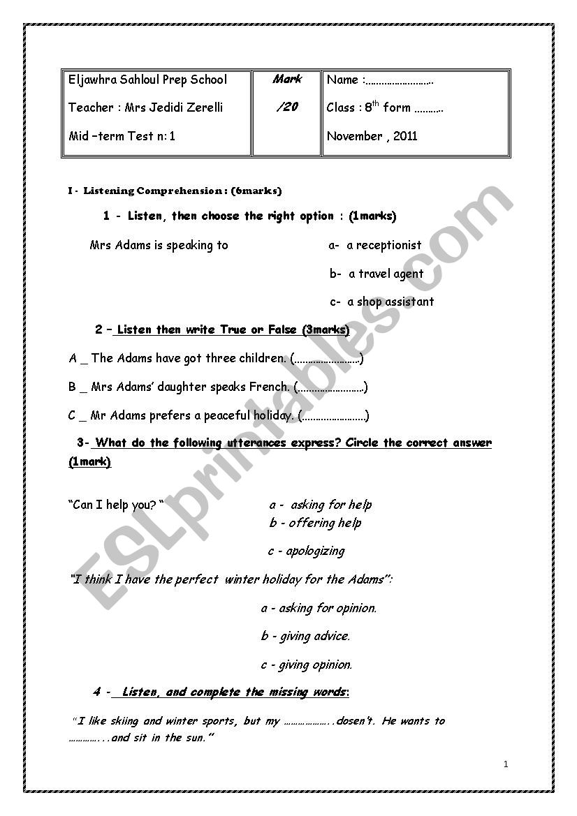 mid-term test1 worksheet