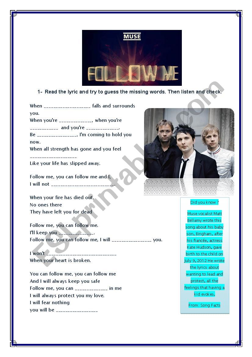 Follow me - Muse worksheet