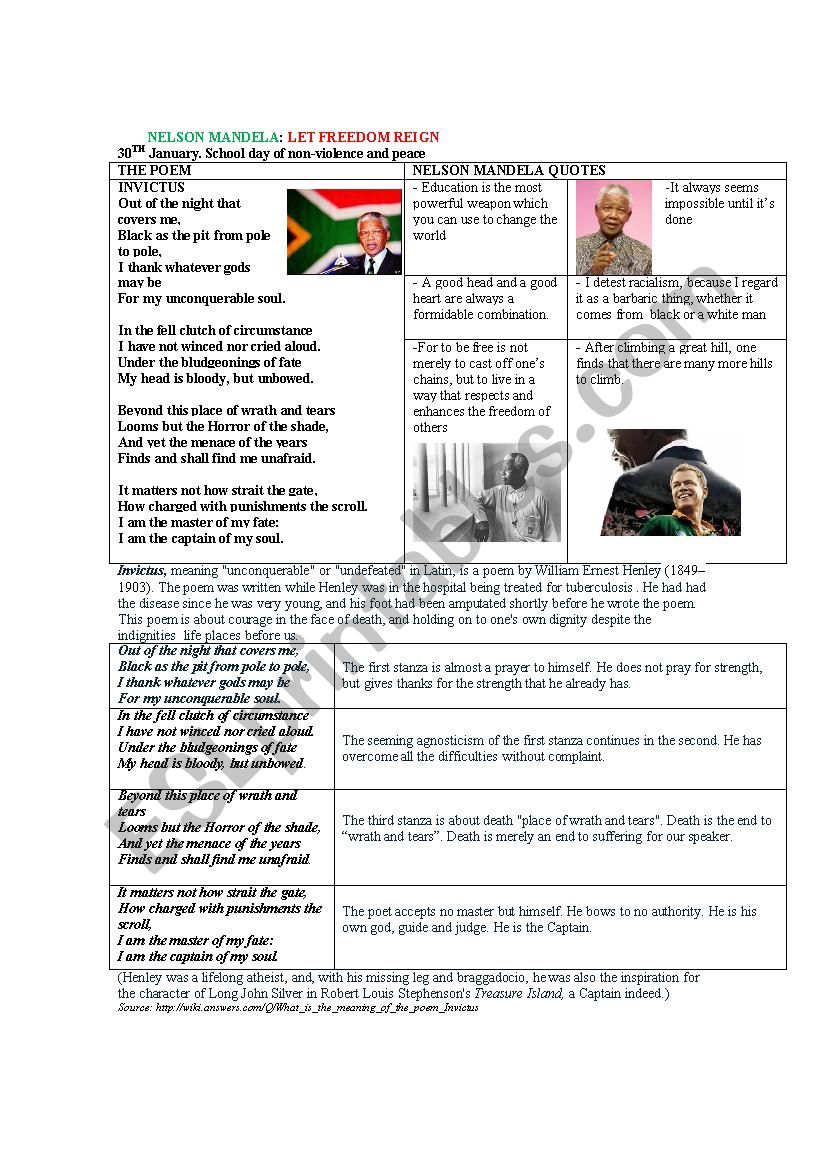 NELSON MANDELA worksheet