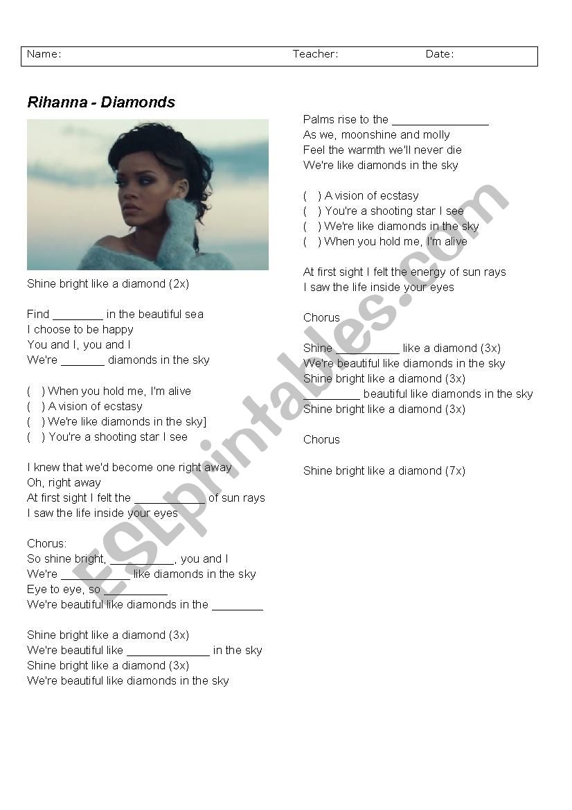 Rihanna - Diamonds WITH ANSWER KEY