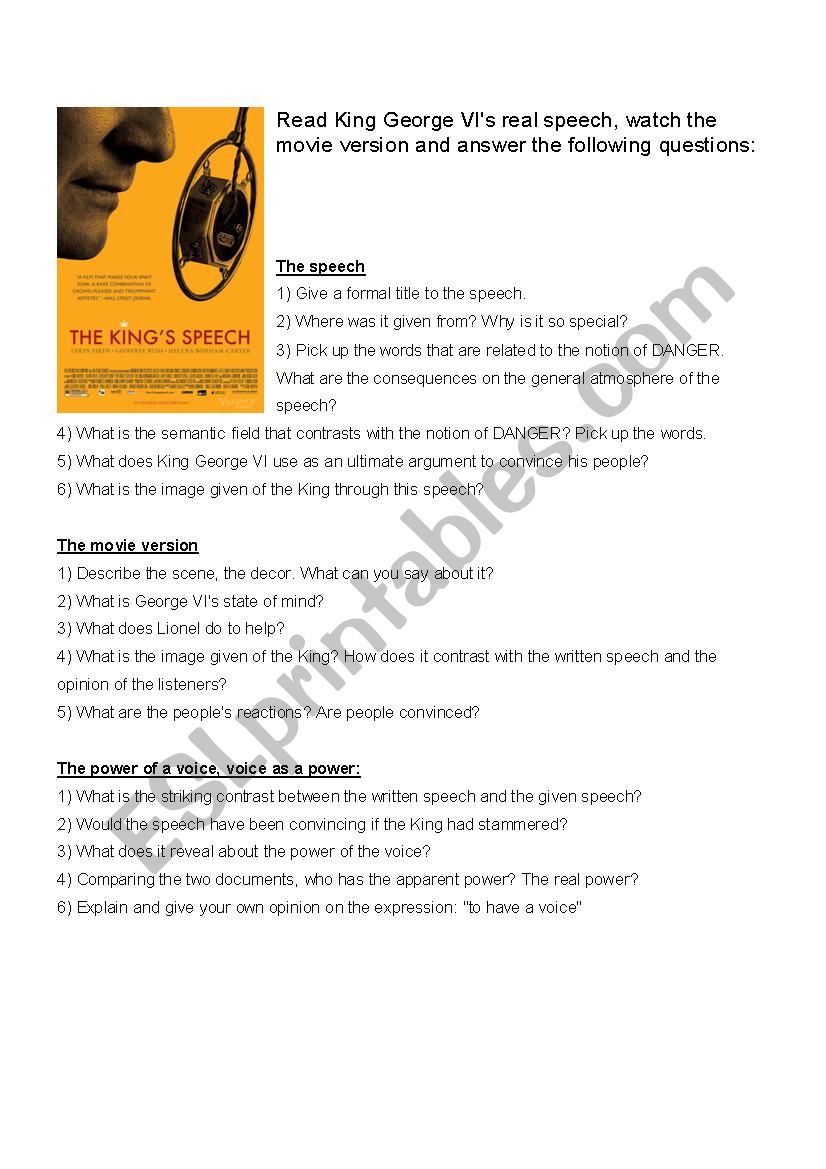 The KingÂ´s Speech - a comparative analysis