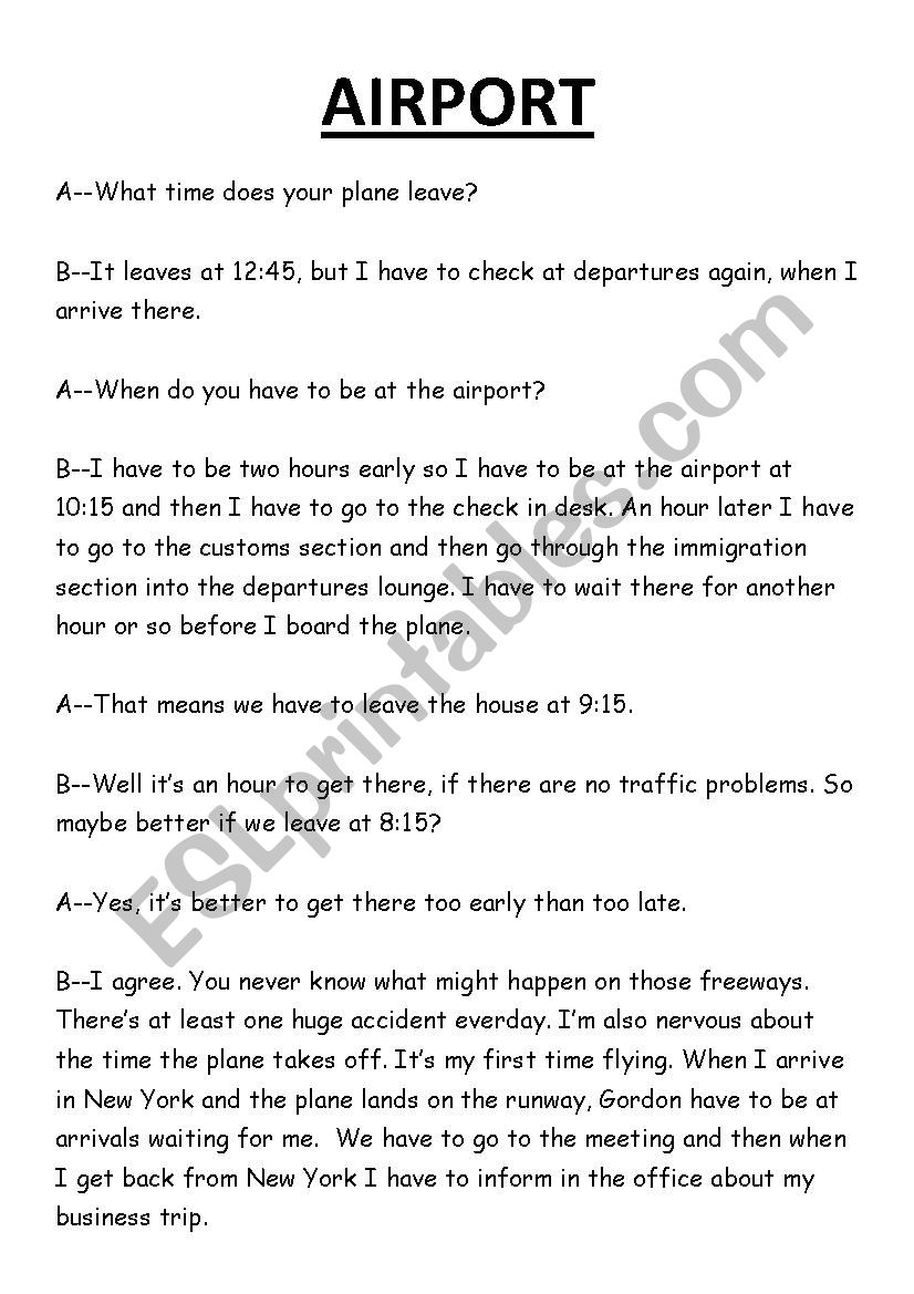  airport worksheet