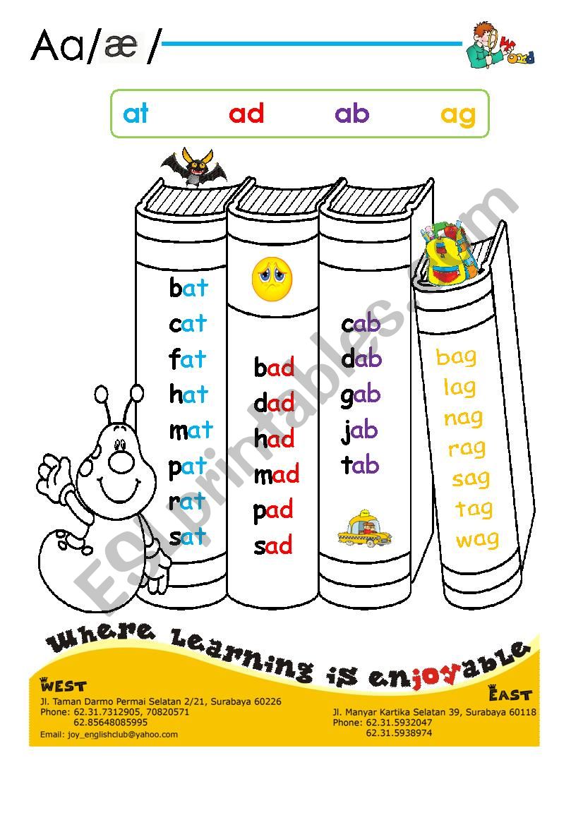 words started with sound Aa worksheet
