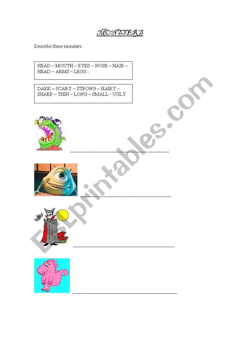 Monsters worksheet