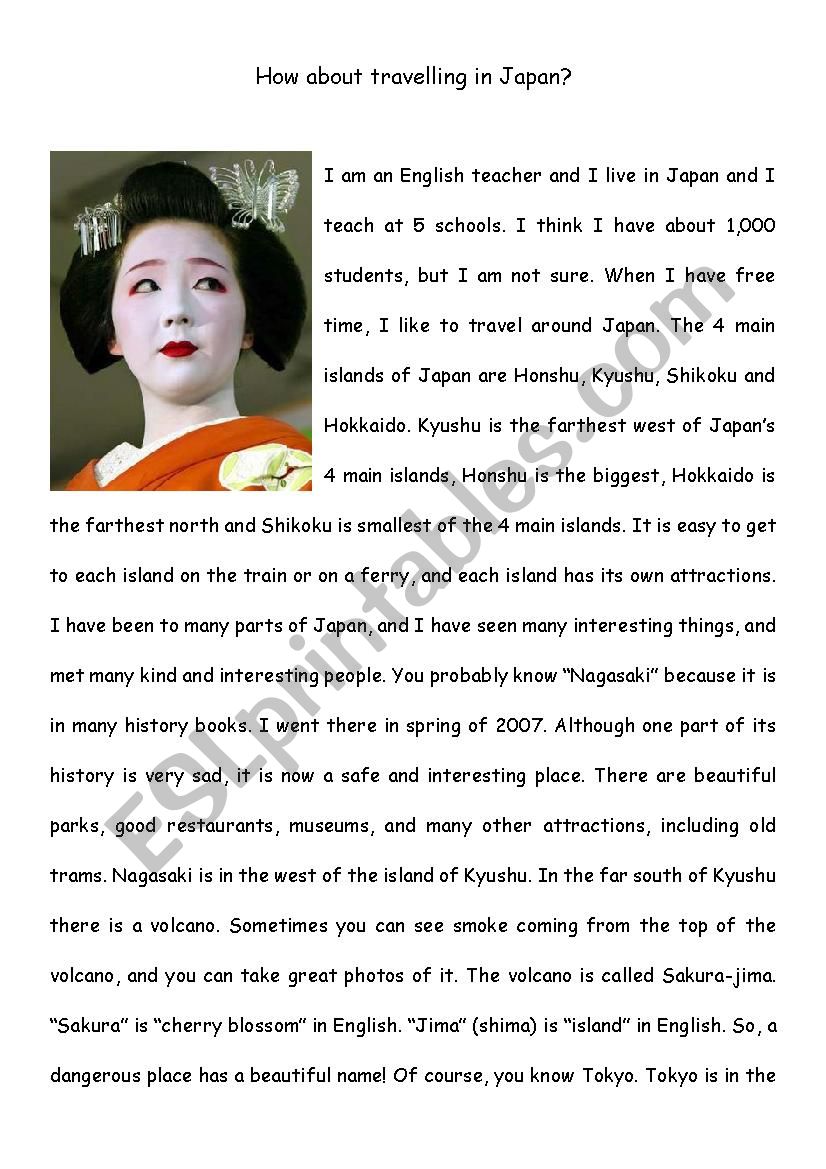 Reading Comprehension - Travel in Japan - Upper Intermediate