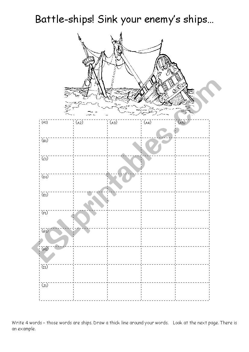 Battleships gameboard with example