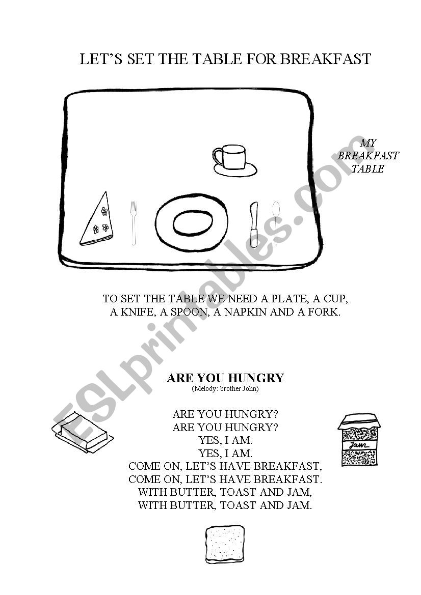 Set the table for breakfast worksheet