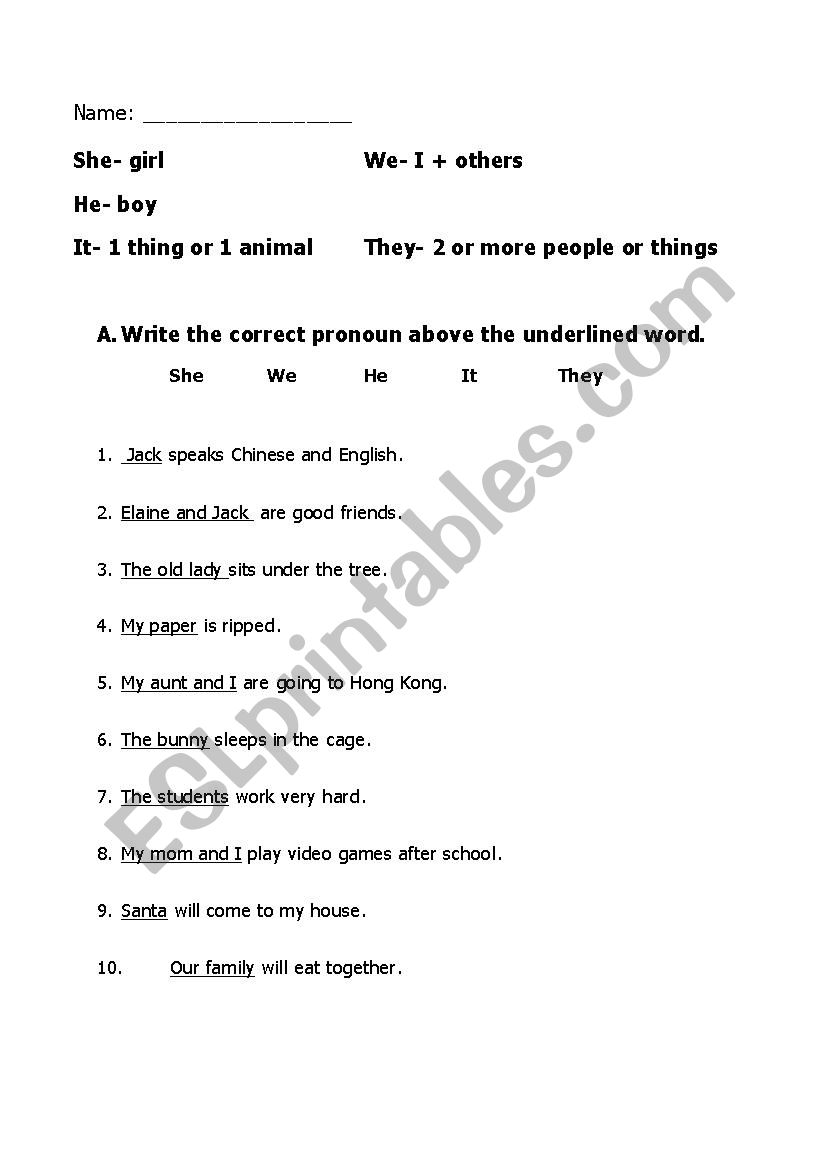 Pronoun practice worksheet