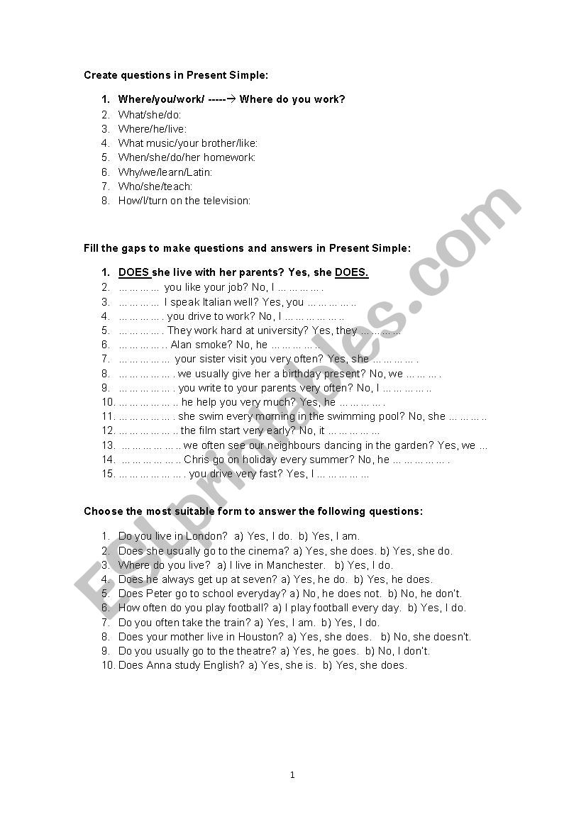 Interrogative Present Simple worksheet