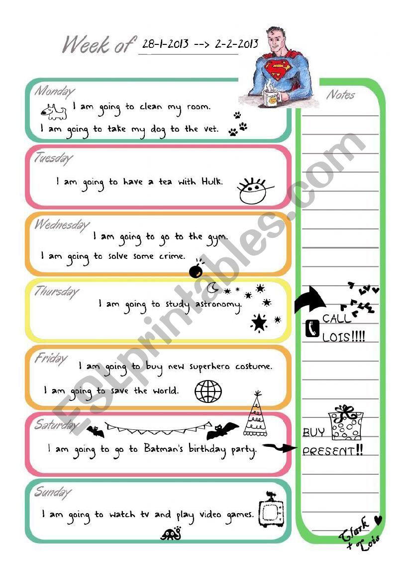 SupermanÂ´s Â´going toÂ´ weekly planner