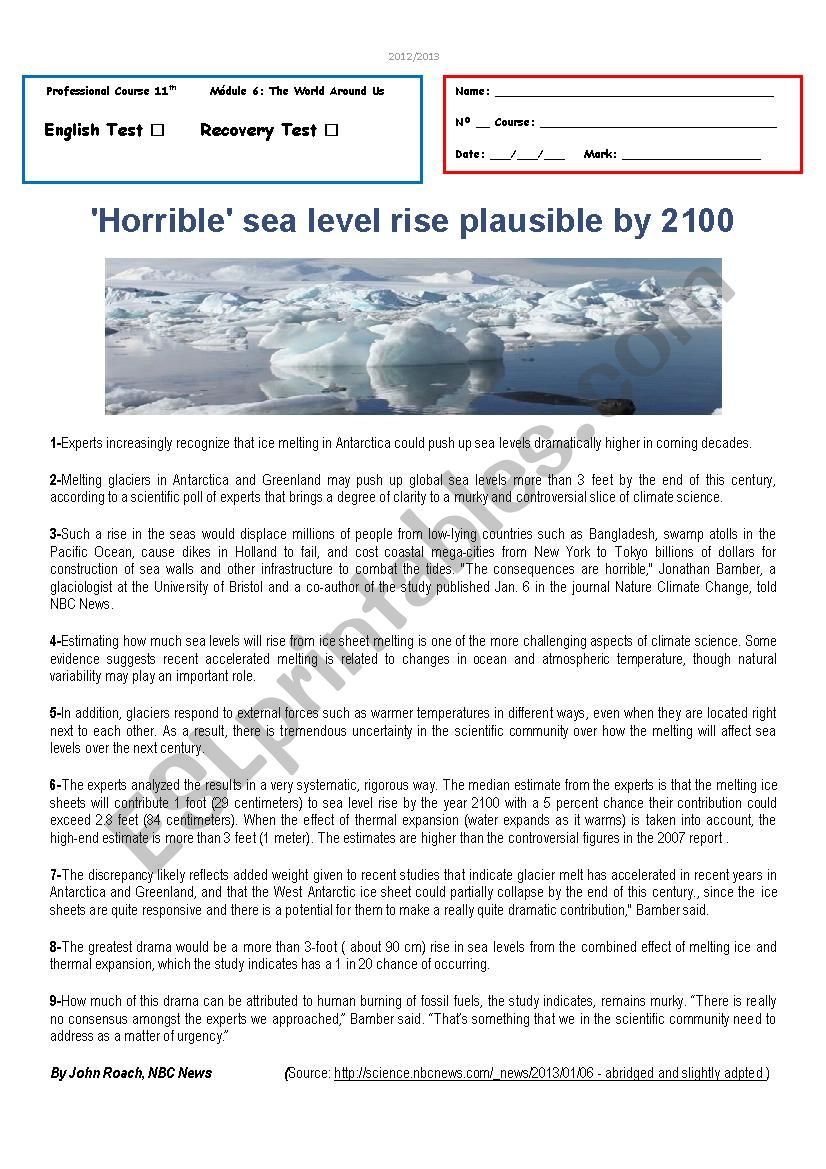 Test - Horrible sea rise plausible by 2100