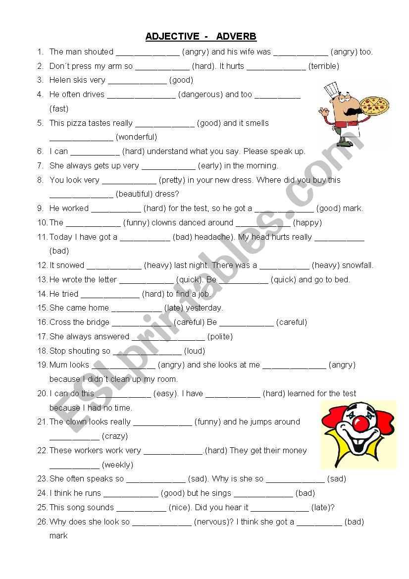 adjective or adverb ? worksheet