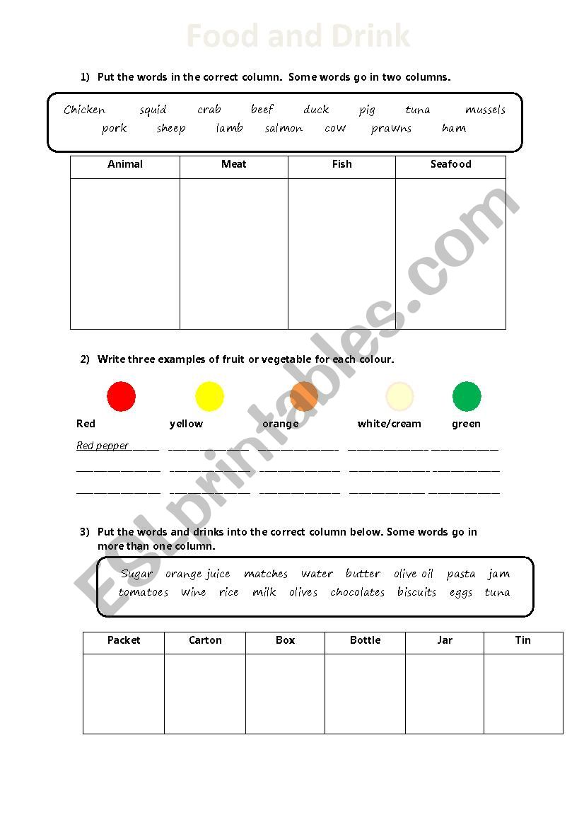 Food and Containers - ESL worksheet by madawinda