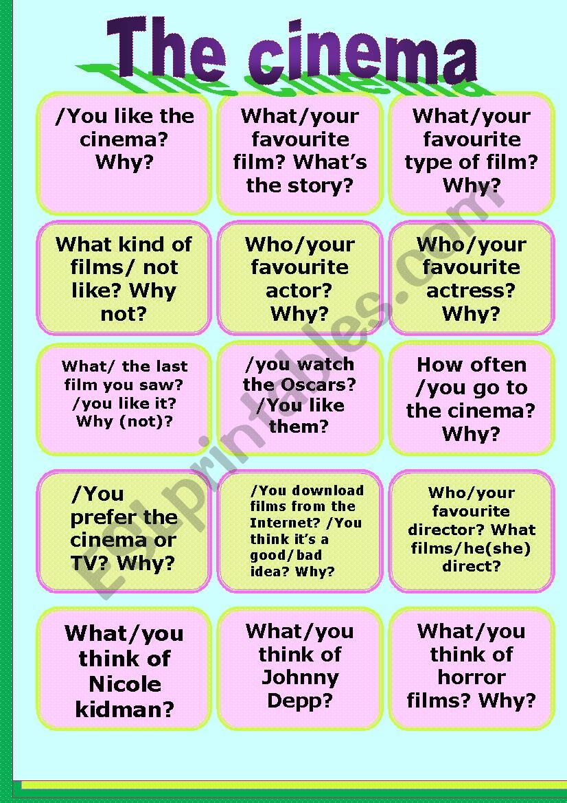 The cinema- speaking cards worksheet