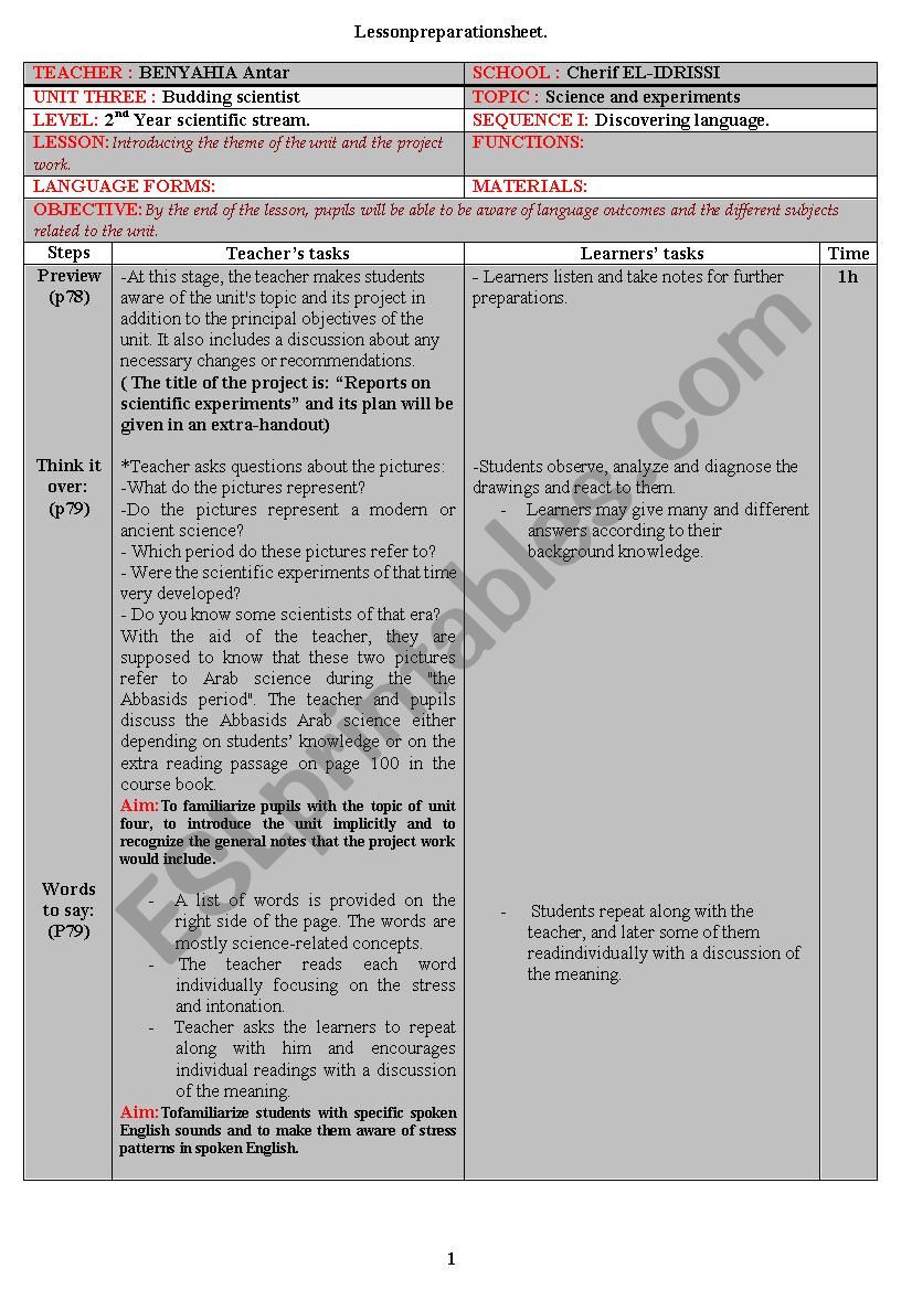 budding scientist worksheet