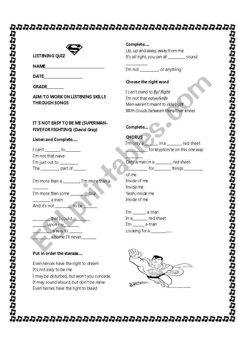 Supermans song. worksheet