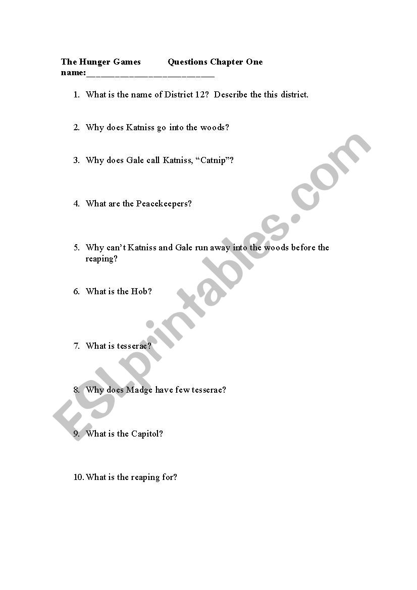 The Hunger Games Chapter One Questions 