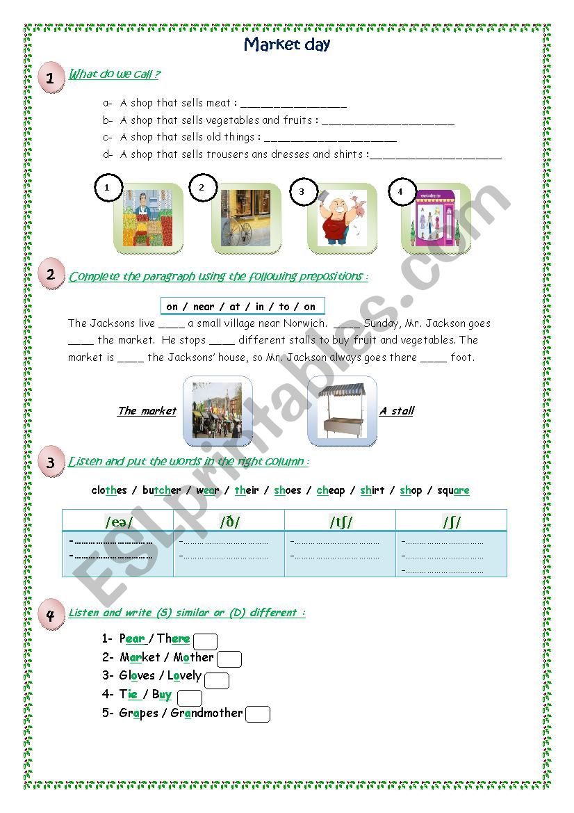 Market day worksheet