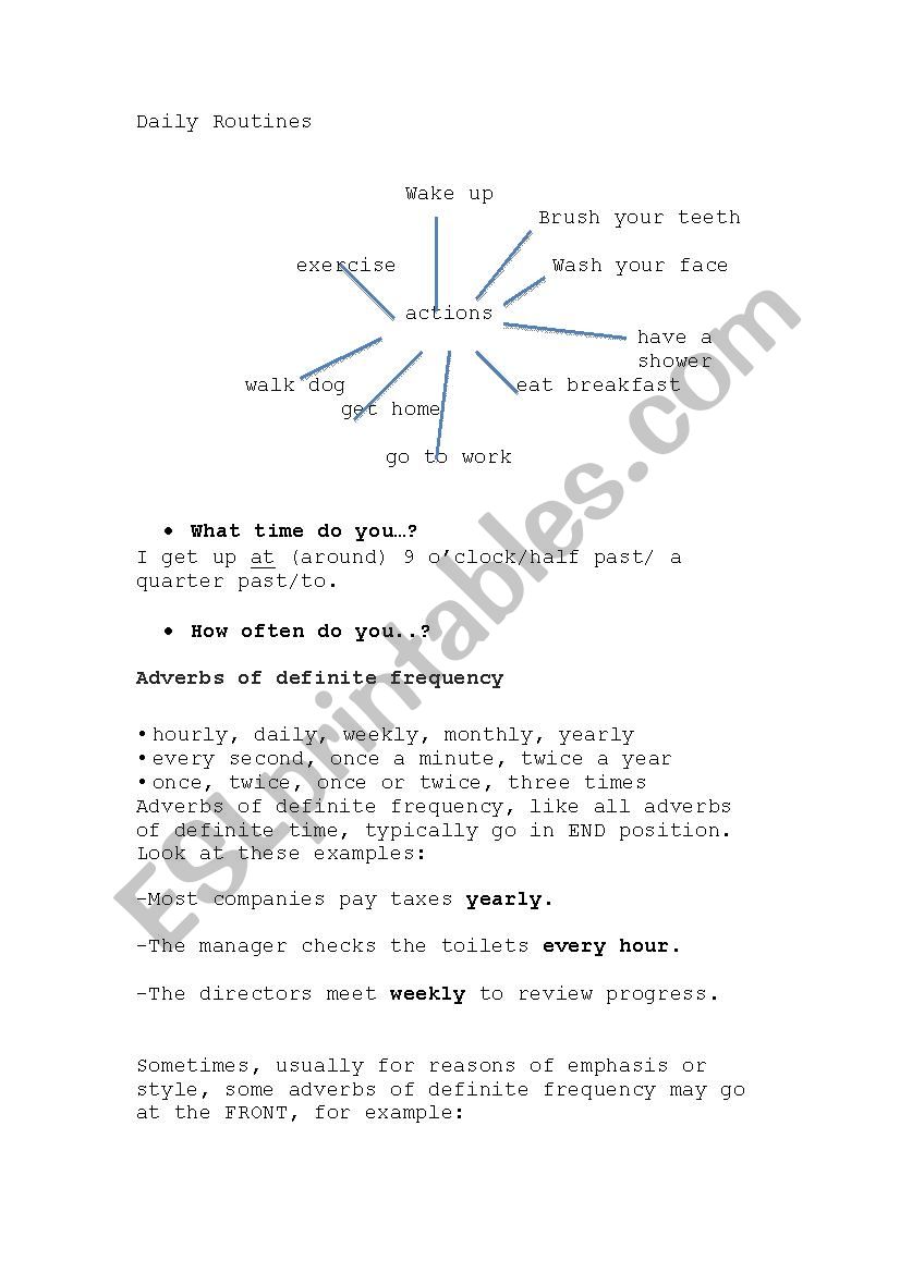 Daily Routines Lesson Plan worksheet