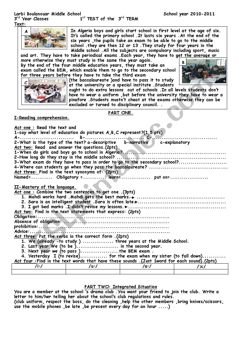 education in Algeria worksheet