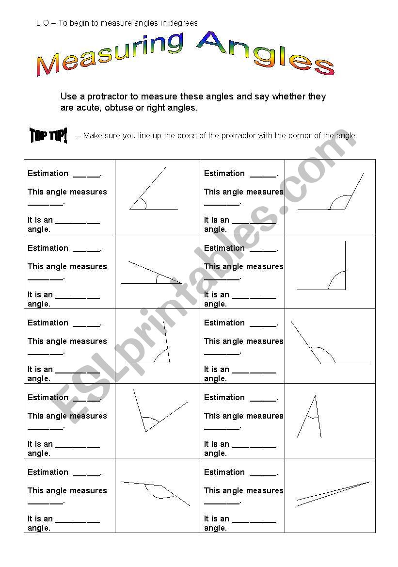 measuring angles - ESL worksheet by salama Regarding Measuring Angles Worksheet Pdf