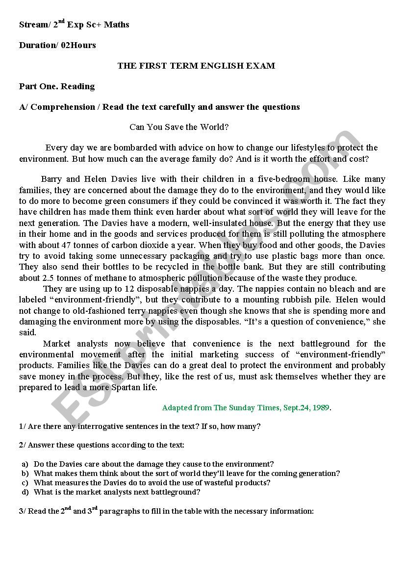 exam /can you save the world worksheet