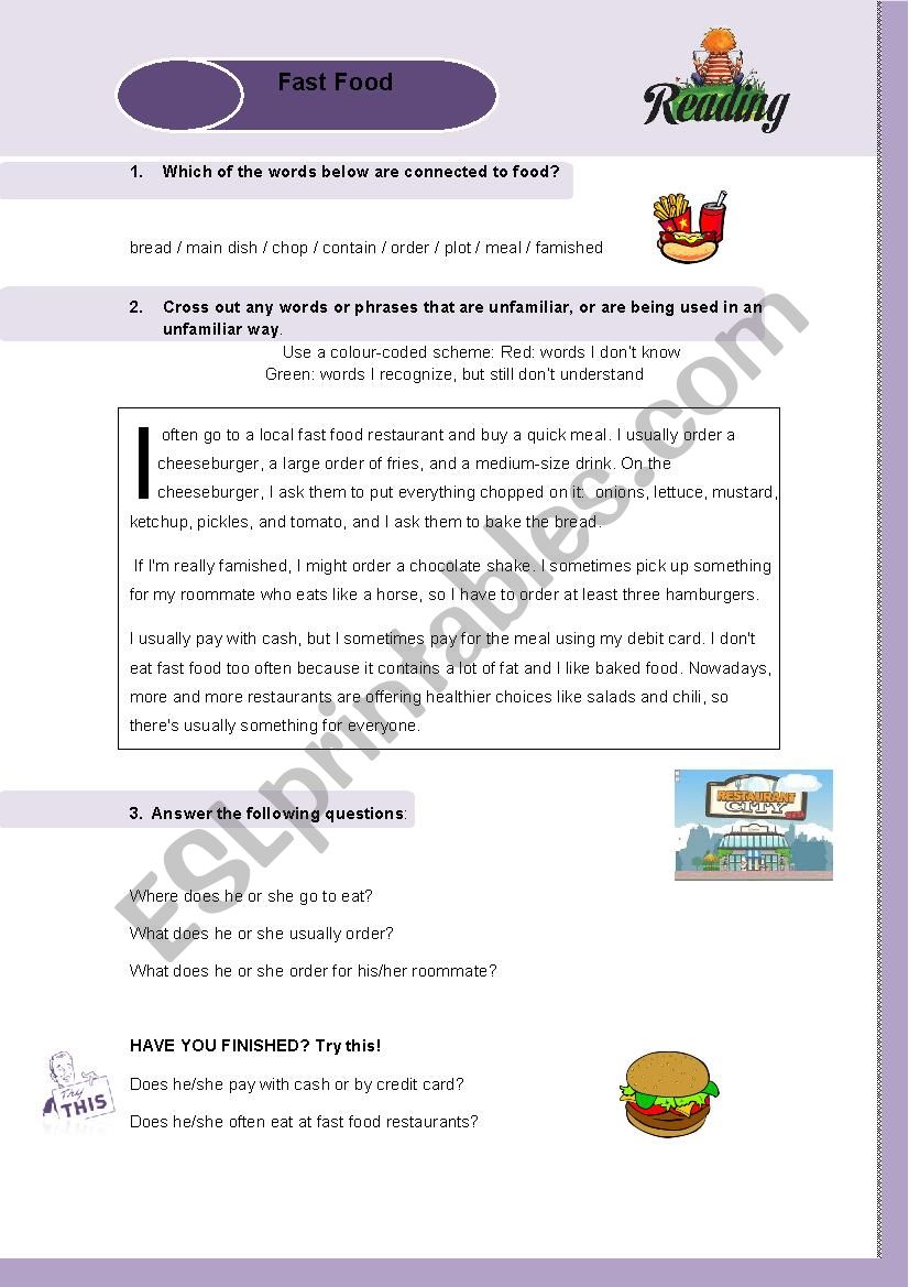 Fast Food worksheet